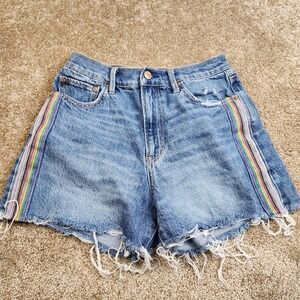 American Eagle Highest Rise Boyfriend Shorts Rainbow Stripe Denim Blue Size 4